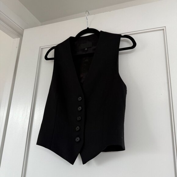 Nili Lotan Tuxedo Vest Black Virgin Wool V-Neck Button-Up Sz 2 - Picture 4 of 8